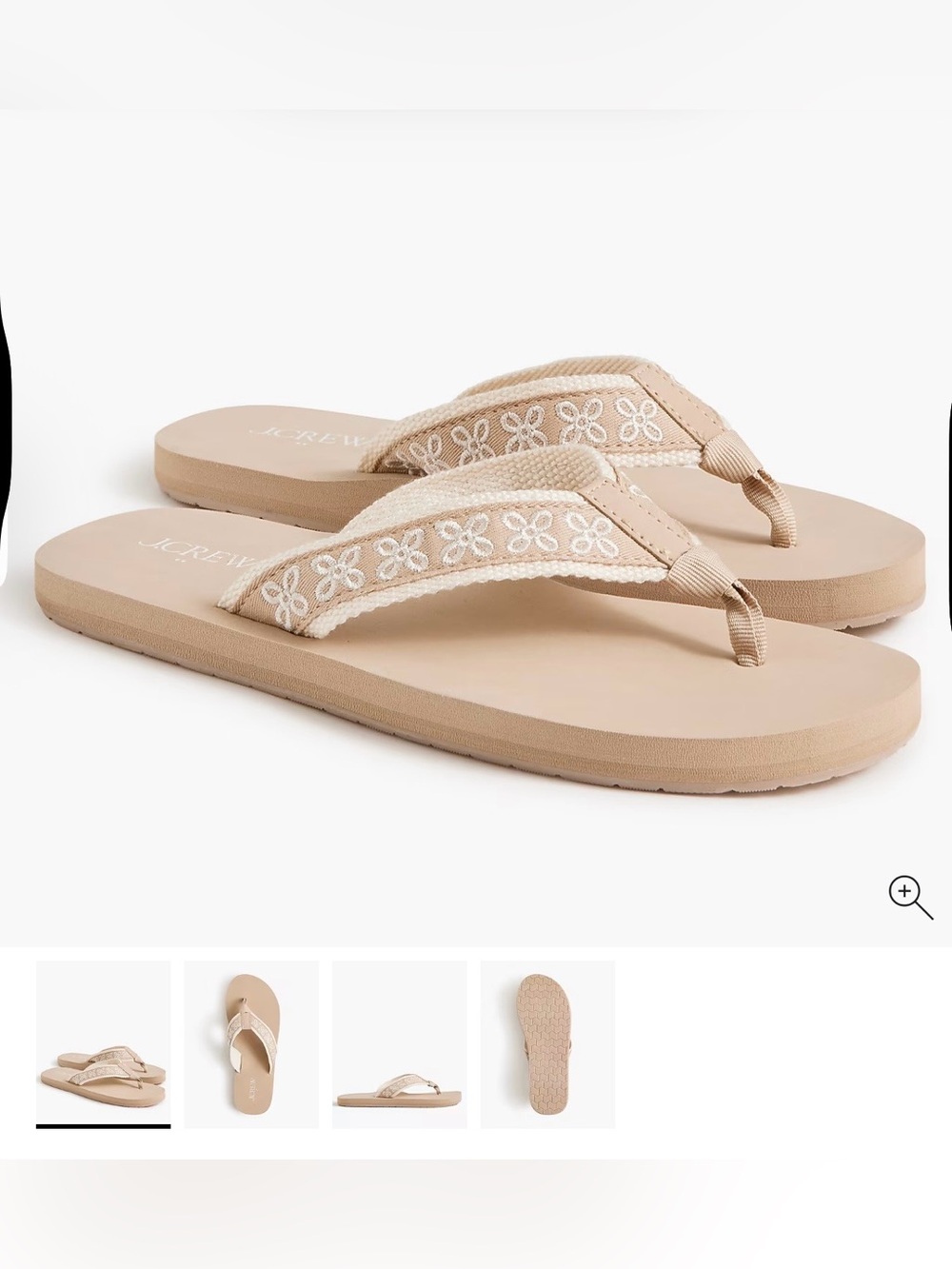J. Crew Beige Floral-Embroidered Flip Flops